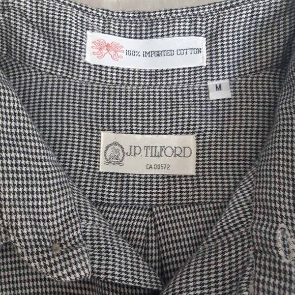 J.P. Tilford SZ M Black & White Woven Houndstooth Men's Cotton Button Up Shirt - Picture 3 of 13